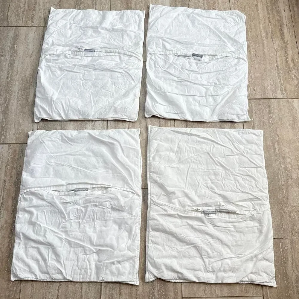 Crate & Barrel Organic Cotton Bedding Quilt set Pink White Waffle knit Striped